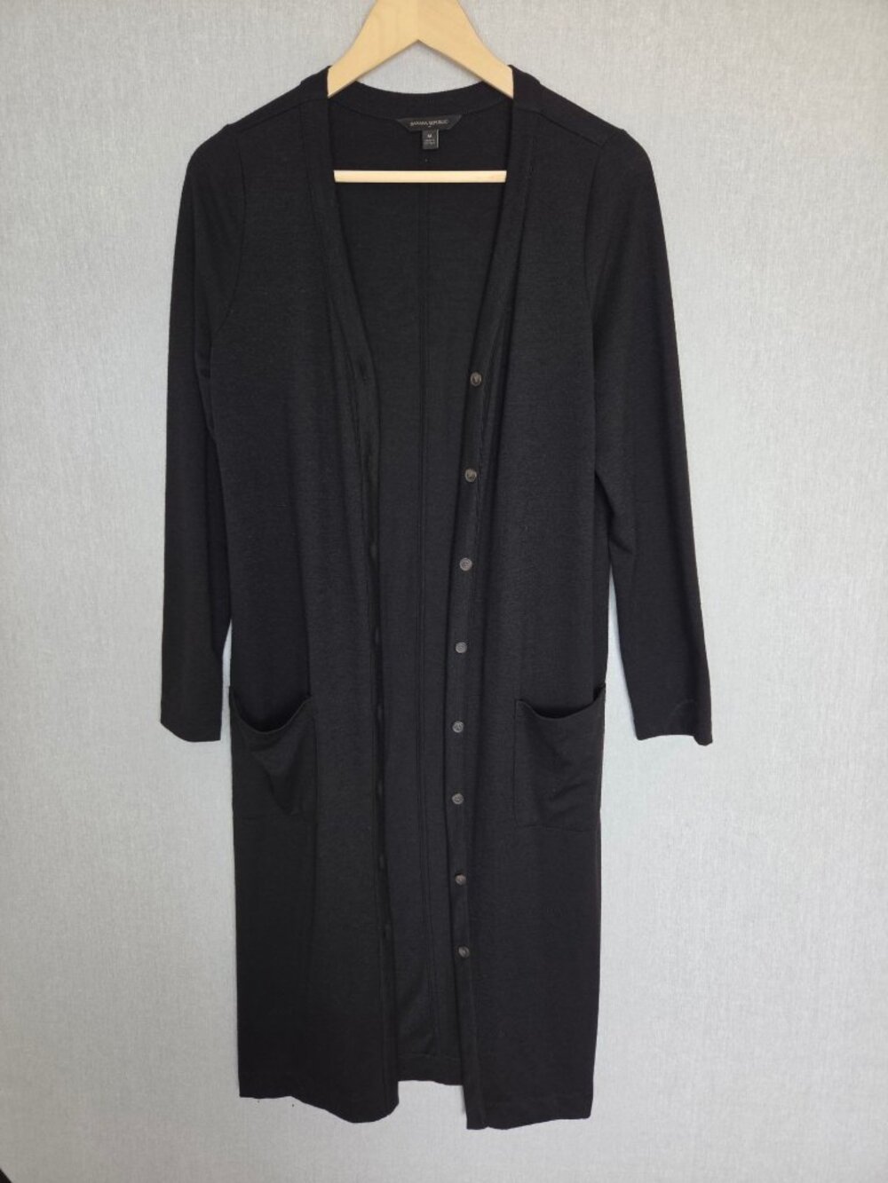 💙 Banana Republic Black Longline Button Front Cardigan Size M/L Duster Sweater